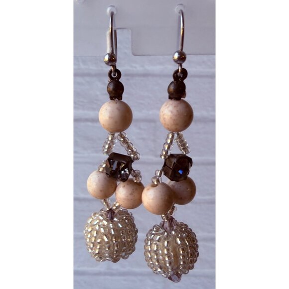 Vtg 1990s Chico’s Pearl Chain Drop Earrings Sparkle Textured Metal Ball Accents - Picture 5 of 7